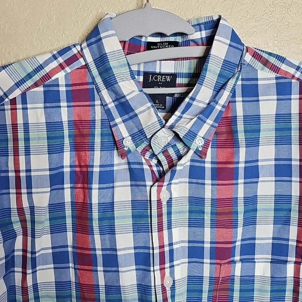 J. Crew Slim Untucked Blue and Red Plaid‎ Long Sleeve Casual Button Down Shirt L